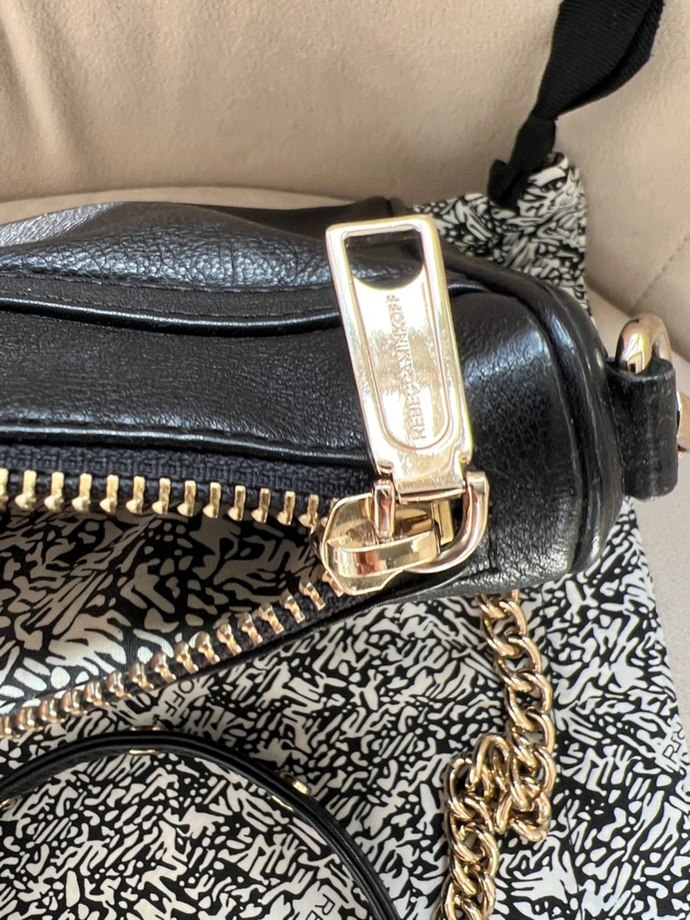Rebecca Minkoff Black Leather Crossbody with Gold Chain - Picture 3 of 7